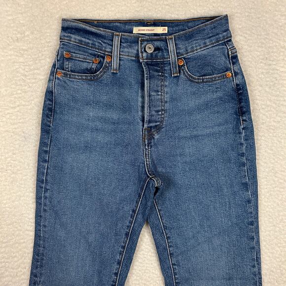 Levis Wedgie Straight Jeans Womens 25 Blue Summer Love Hi Rise Buttonfly Stretch - Picture 3 of 10
